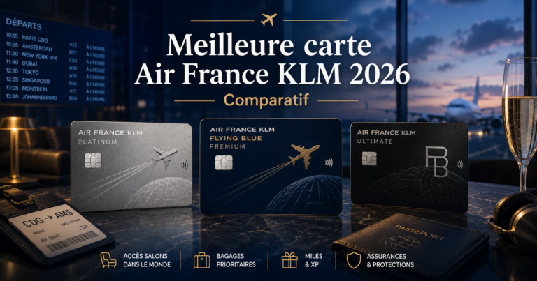 Carte premium liée au voyage Air France KLM avec ambiance aéroport et programme Flying Blue